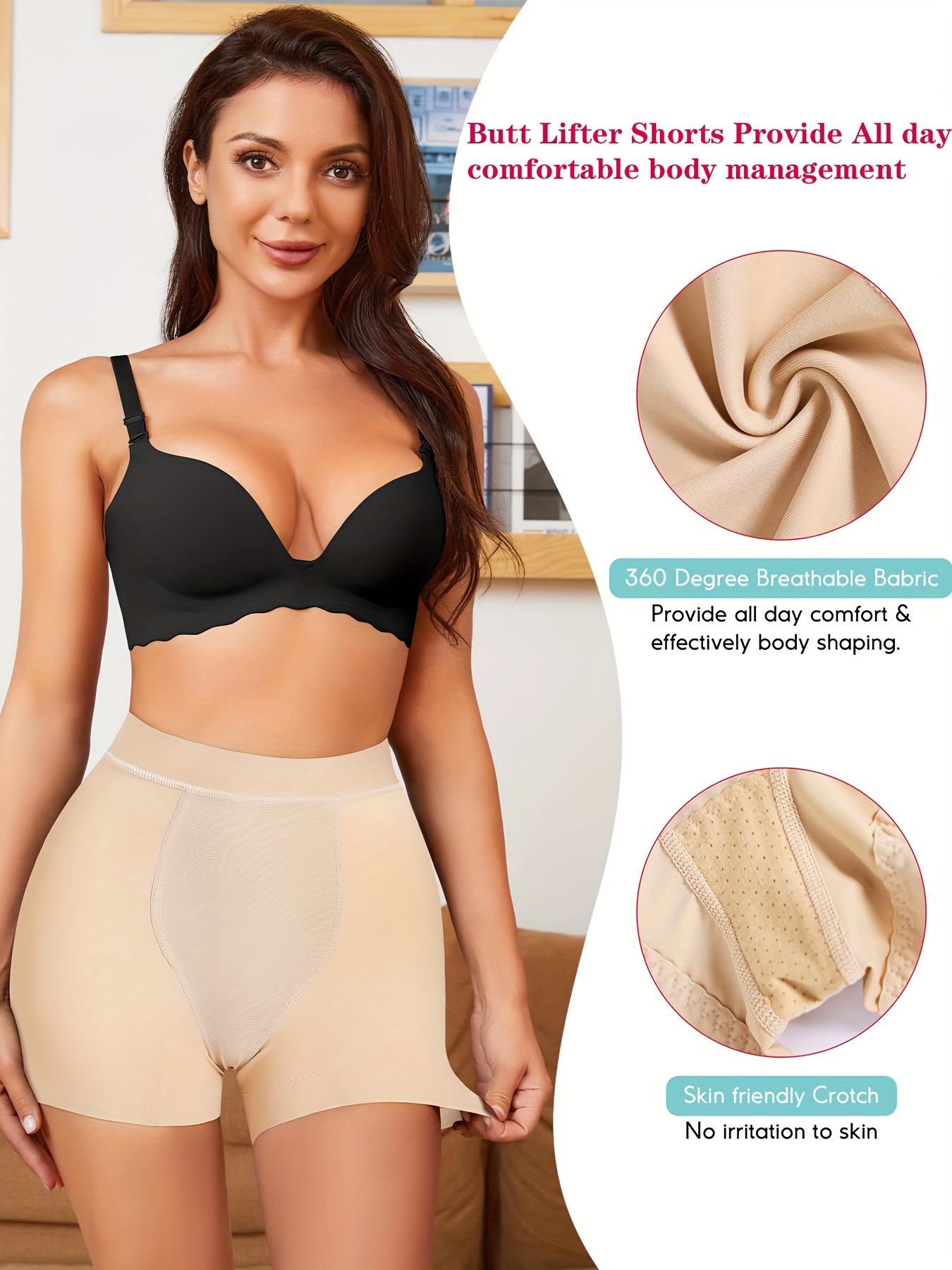 Seamless Solid Shaping Shorts, Tummy Control Open Butt Shorts, Women's  Underwear & Shapewear