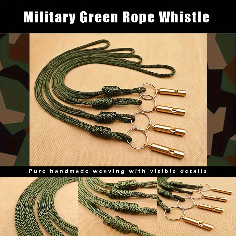 Brass Whistle Key Ring Army Green Rope Emergency Survival Whistle