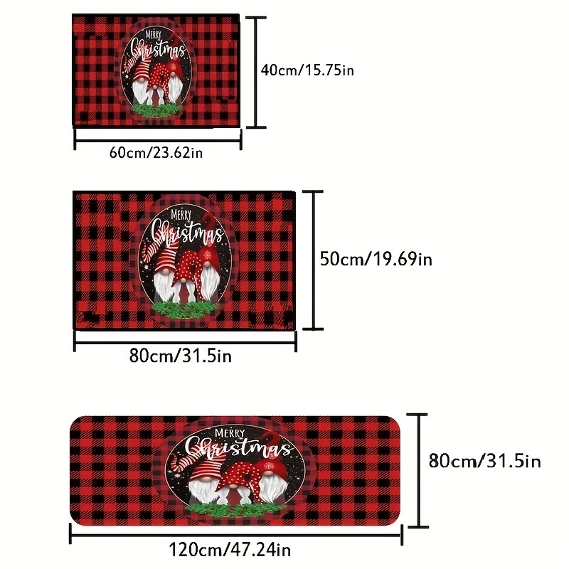 Plaid Tree Gnome Red Black Christmas Rug, Winter Floor Mat, Merry