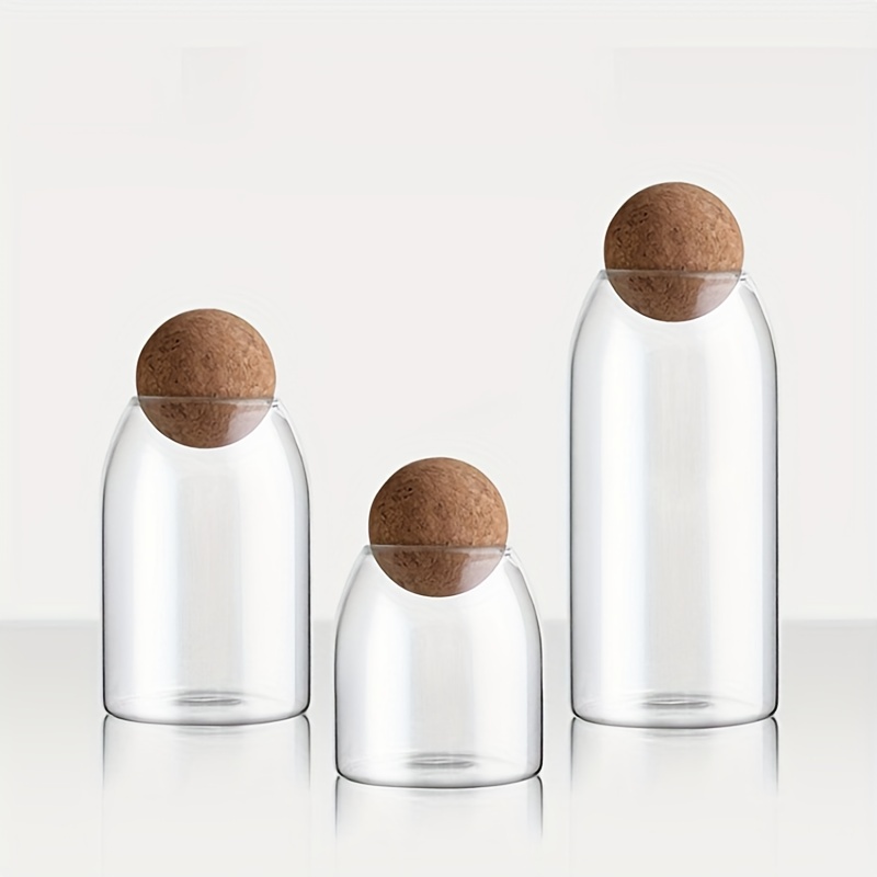 Mini bocaux en verre, avec couvercles en bois, récipient de 300 ml,  organisateur transparent pour grains et haricots