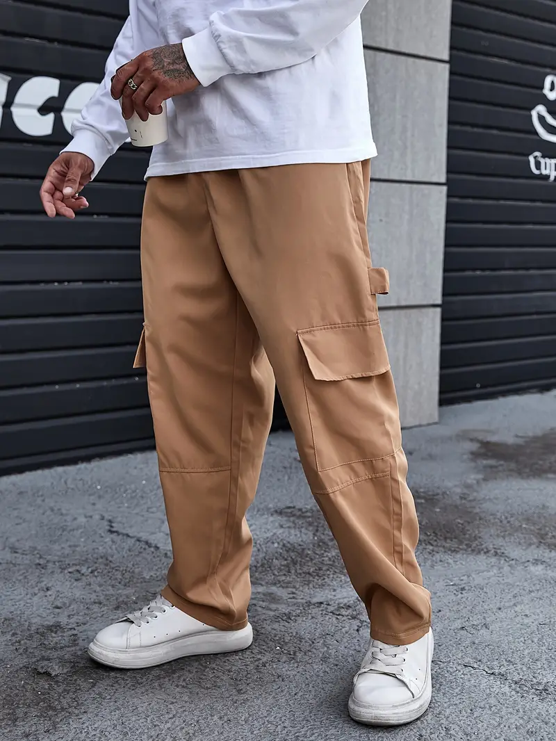 Plus Size Men's Solid Cargo Pants Fashion Casual Drawstring - Temu