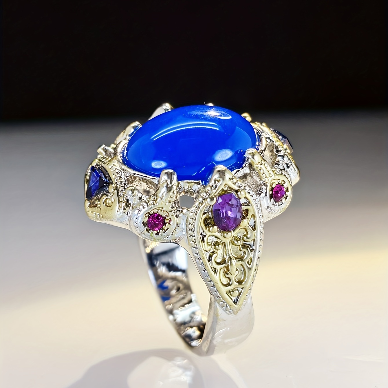 Men's Zircon Decor Enamel Carving Ring