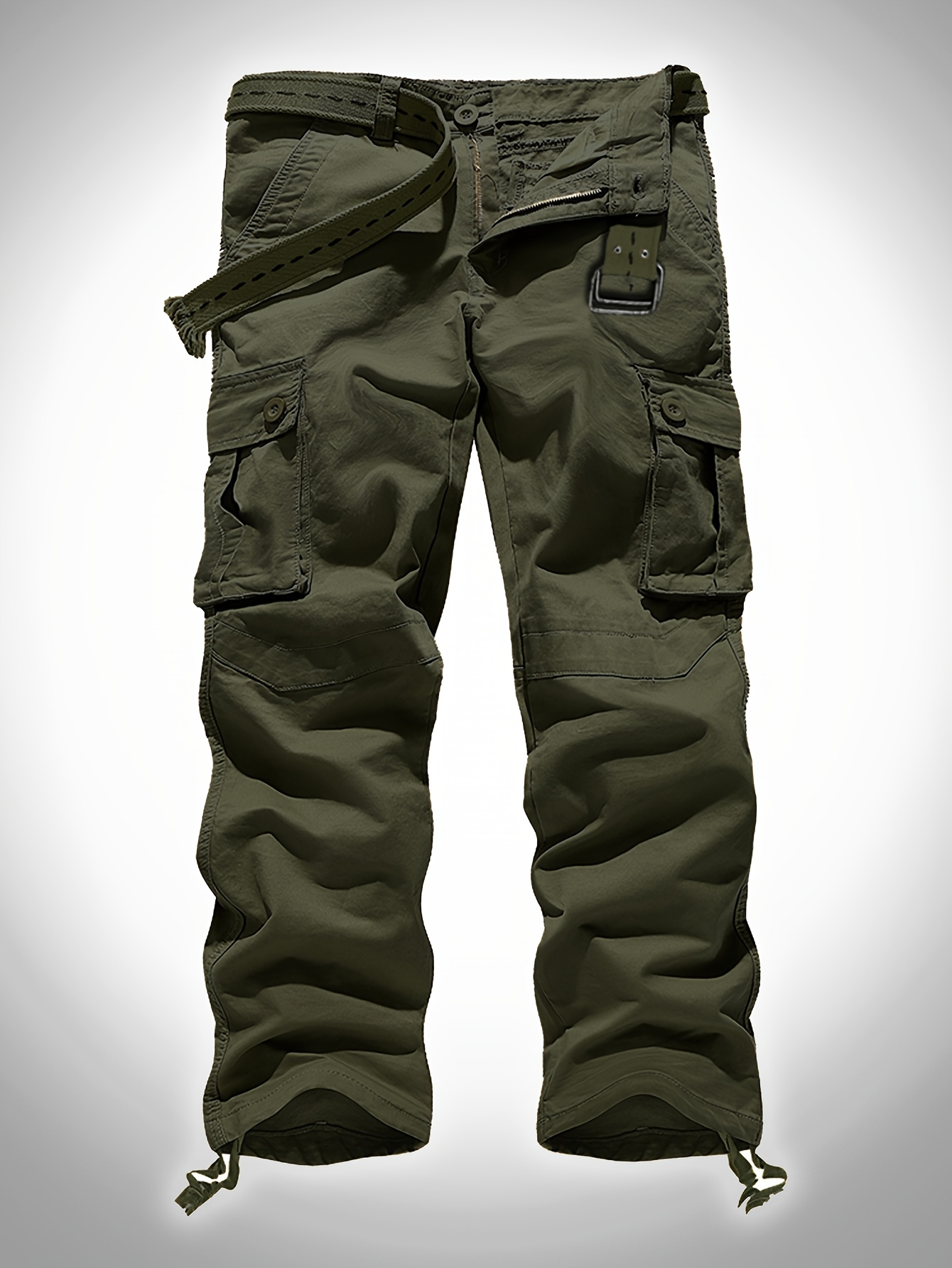 Cotton Solid Multi Flap Pockets Men's Straight Leg Cargo - Temu