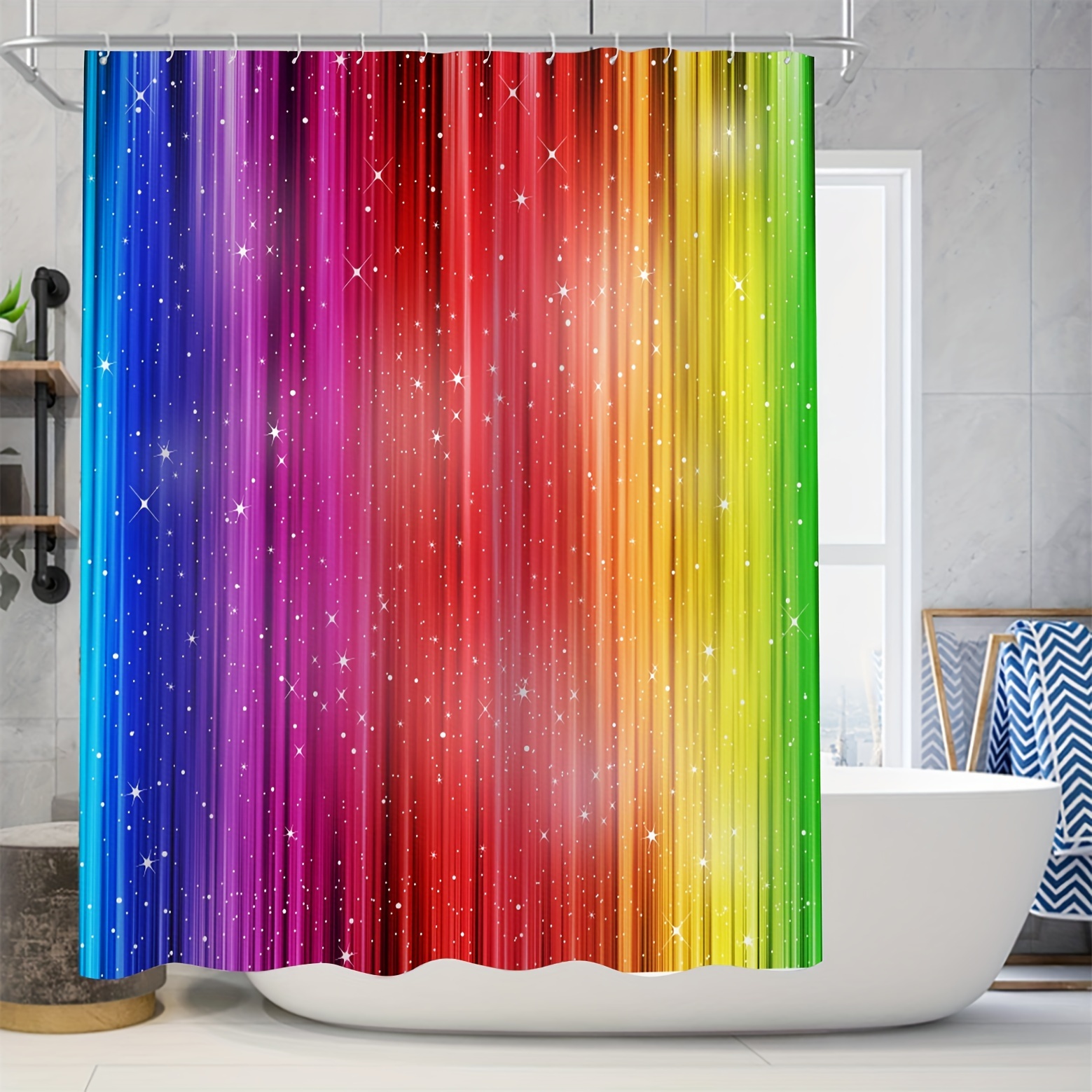 Rainbow Printed Shower Curtain Set Sparkling Gradient - Temu