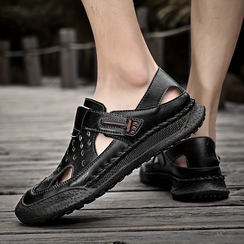 Summer Male Black Slippers Men, Men Leather Sandals and Slippers