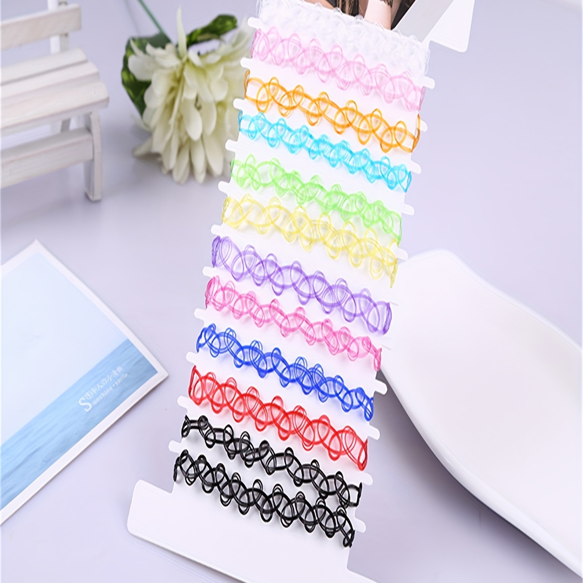 12pcs/pack Colorful Flower Bead Tattoo Rainbow Chokers Necklace