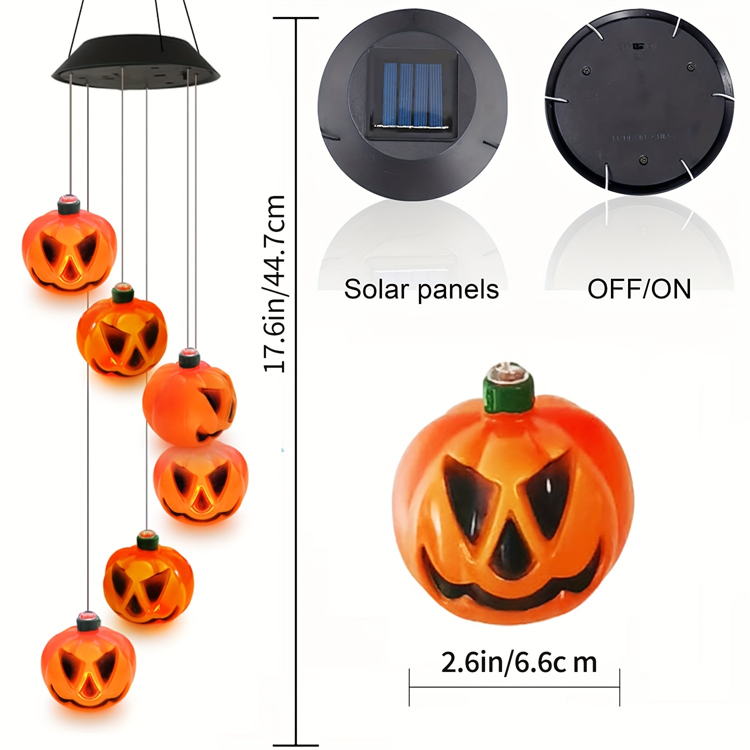 1pc halloween lights solar wind chimes color changing outdoor halloween decorations with 6 pumpkin lights waterproof thanksgiving fall decor for tree door window party yard decoration details 2