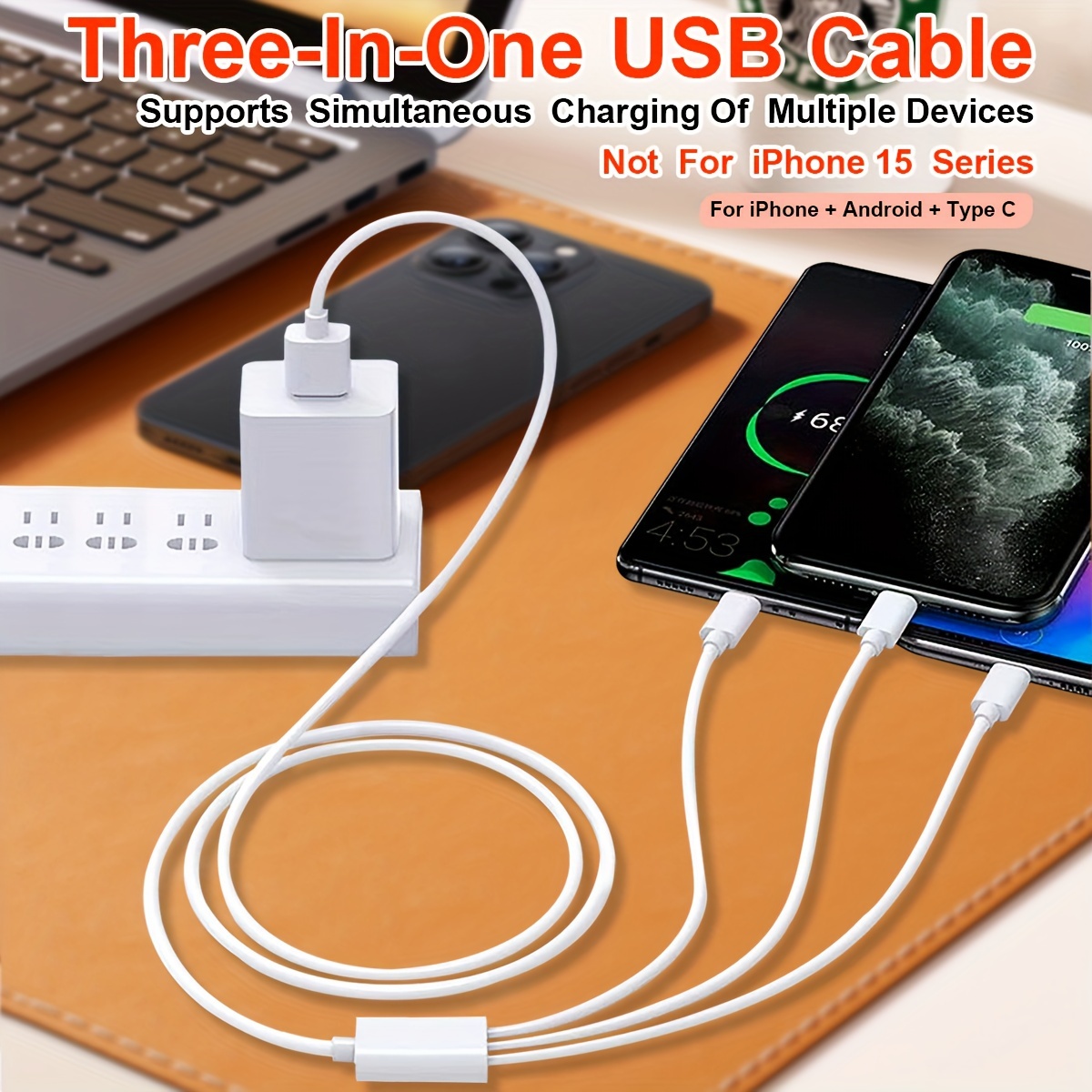 Câble USB 3 en 1, câble de charge rapide portable multi-chargeur câble de  charge câble multi usb cordon de charge rapide avec Type-c, port Micro USB  et IP, connecteur Fo