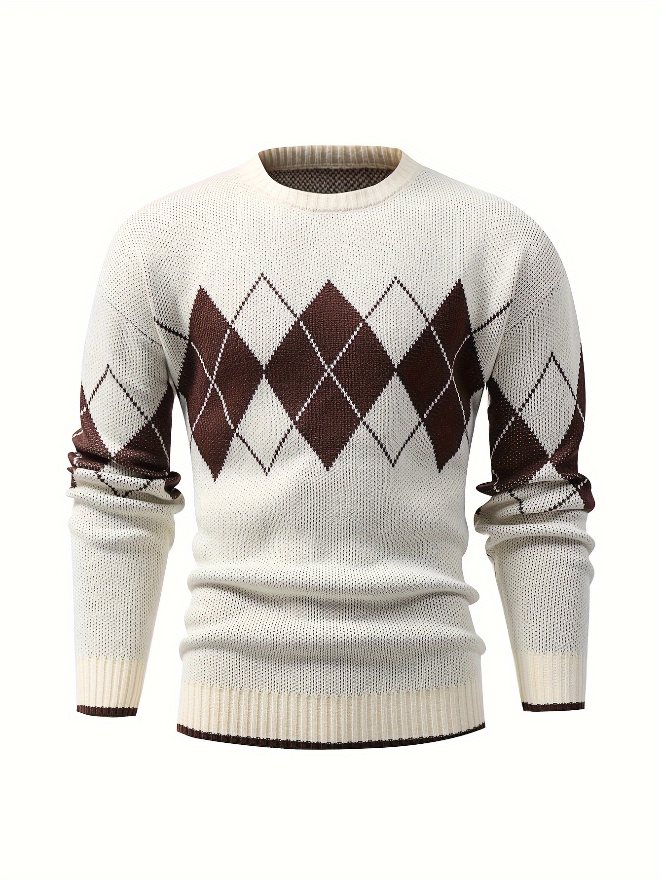 Crew Neck Men's Sweater With Diamond Pattern Men's Stylish