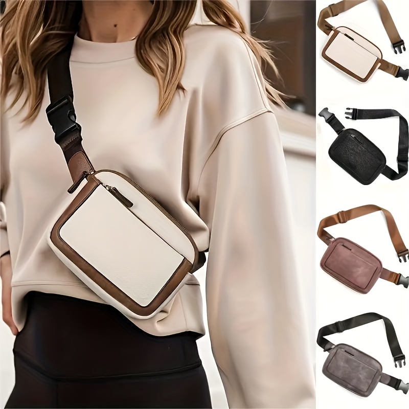

Simple Multi-pocket Crossbody Bag With Adjustable Strap, Pu Leather Textured Fanny Pack, Portable Versatile Waist Bag
