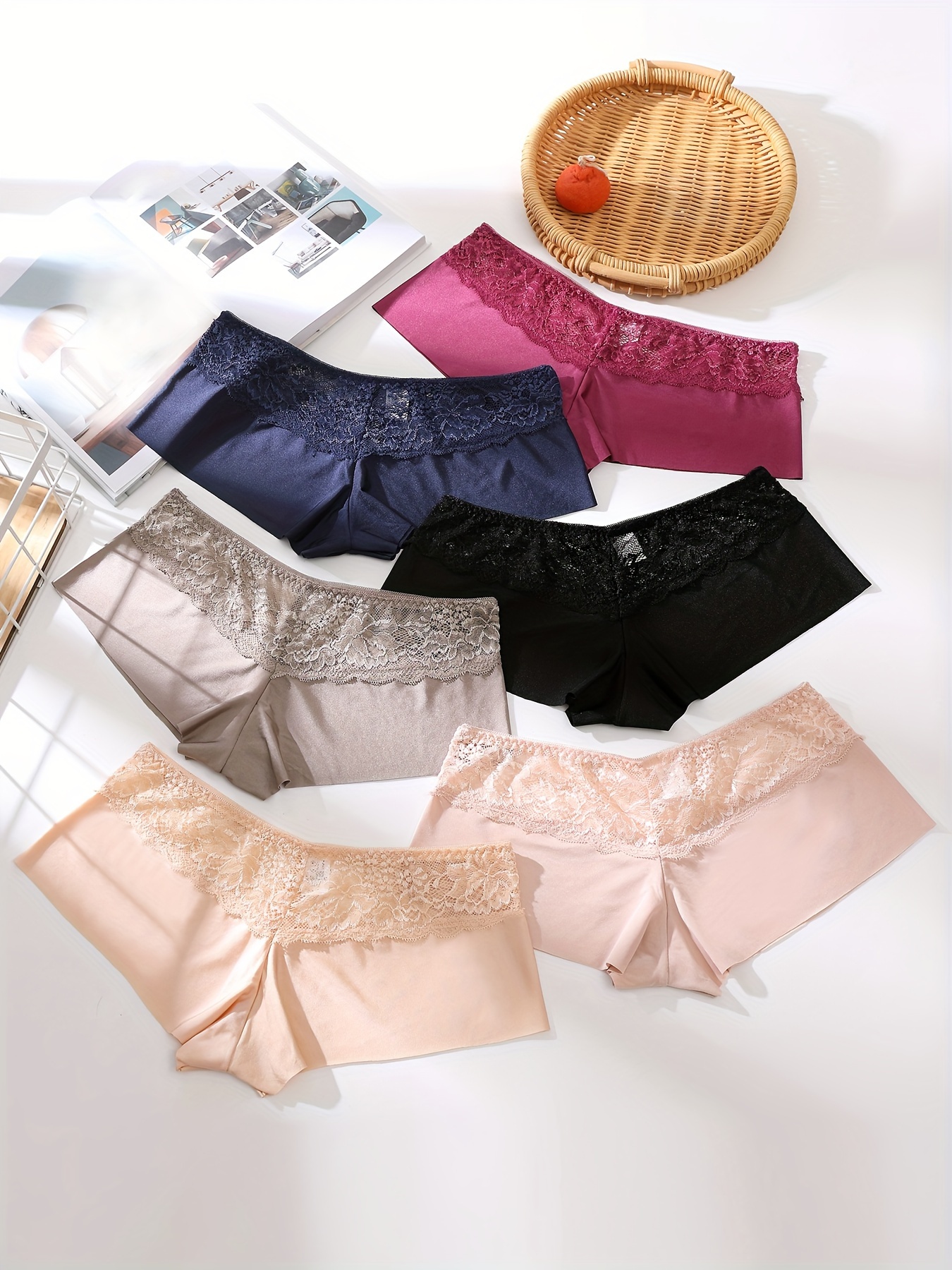 Contrast Lace Boyshort Panties Soft Comfortable Stretch - Temu