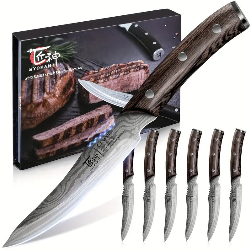Steak Knives Wooden Handle Serrated Knife Set 8 box Wood Stainless