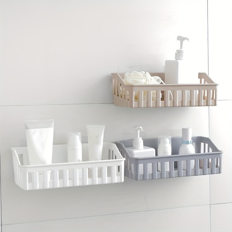 

1pc Bathroom Storage Basket, Punch-free Bathroom Rack, Toilet Supplies Wall-mounted Plastic Drain Storage Shelf, Organizer Supplies, Bathroom Accessories