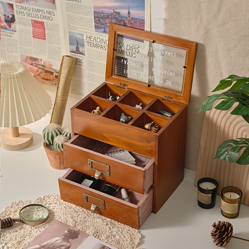 Wooden Desktop Storage Box, Small Drawer, Cosmetics Shelf, Jewelry