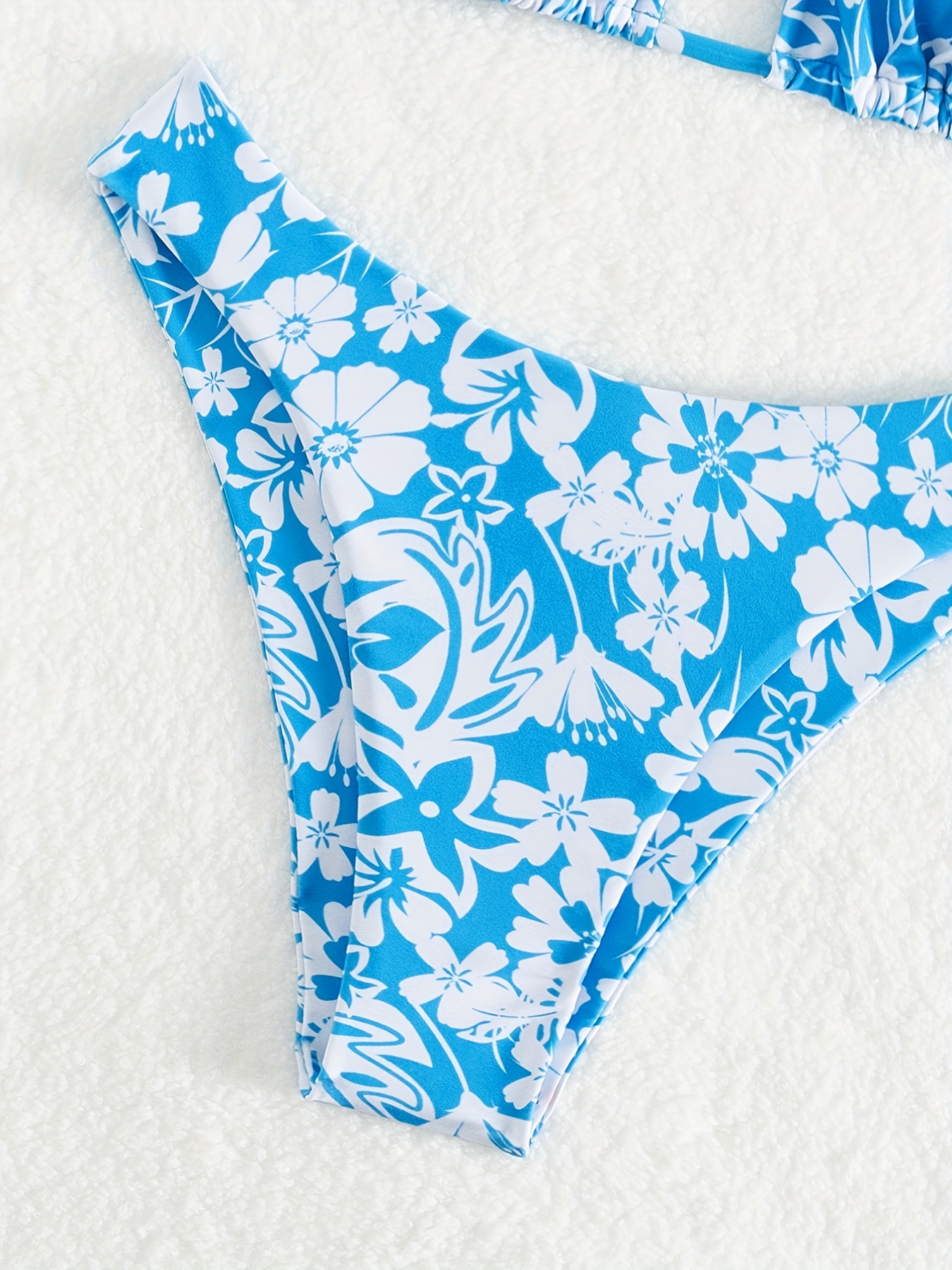 Blue Floral Patchwork Girls Tie Back Bikini 7-14