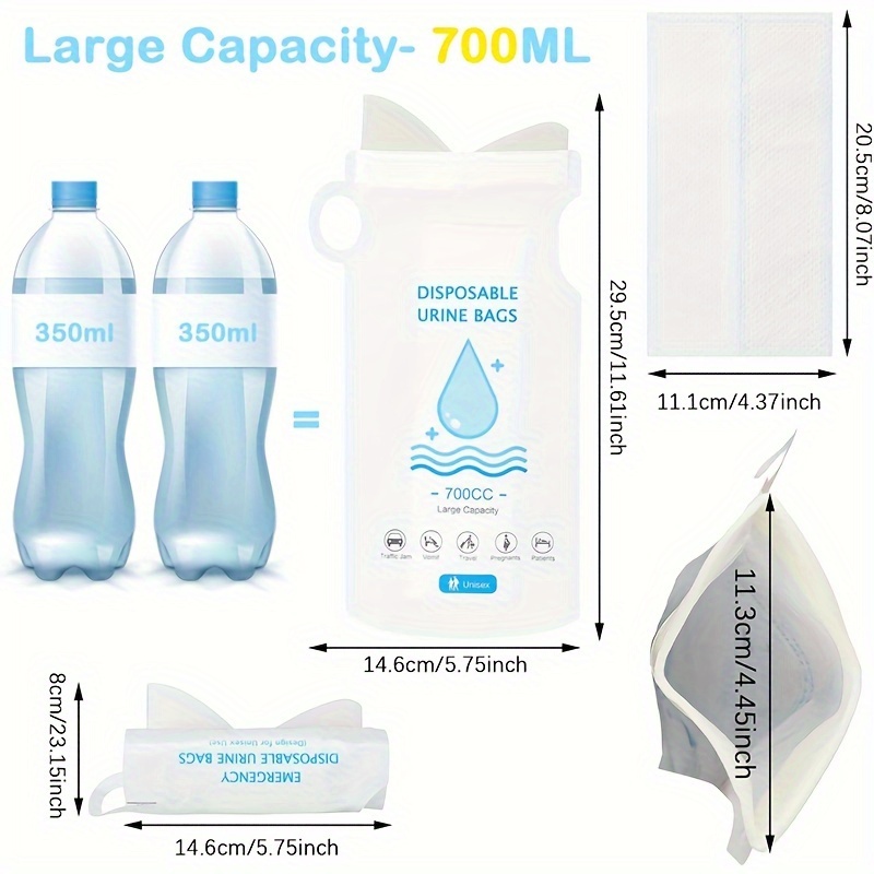 12 Pack 700ML Emergency Disposable Urinal Bags Camping Pee Bags