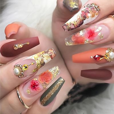 Short Coffin False Nails Fashion Ballerina Fake Nails Brown Press On Nails  Glossy Acrylic Nails For Women And Girls | Shop Now For Limited-time Deals  | Temu