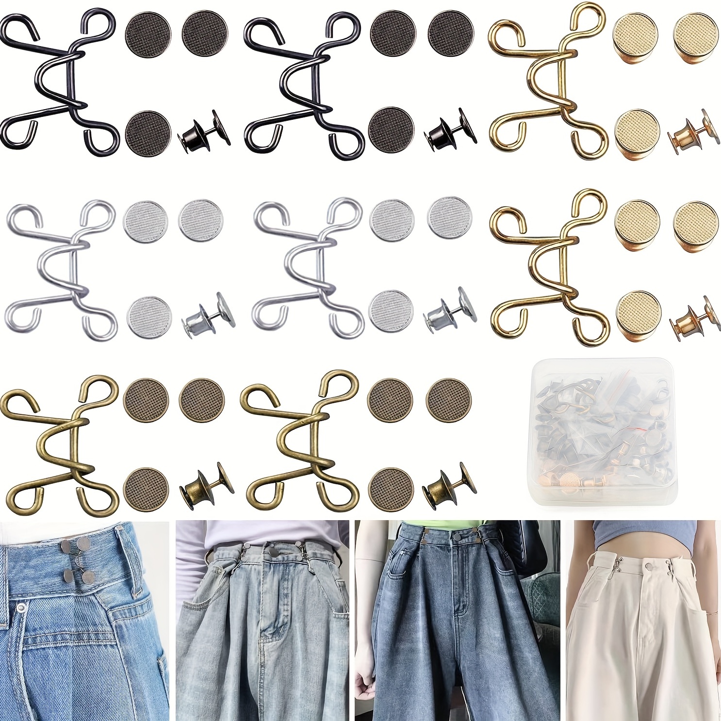 Button Pins for Jean,Jean Buttons for Loose Jeans,No Sew Button Extenders  for Jeans,Easy