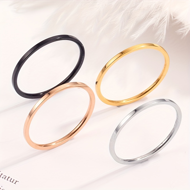 Gold Silver 1mm Steel Ring Couple Simple Wedding Finger Rings