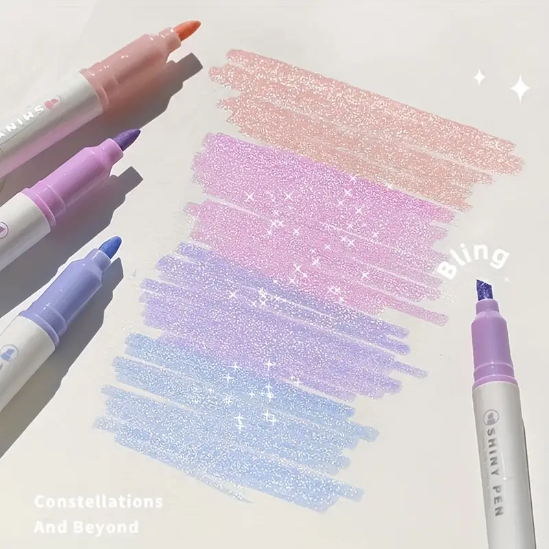 4 Colors Fine Glitter Highlighter Pen Set Fluorescent - Temu