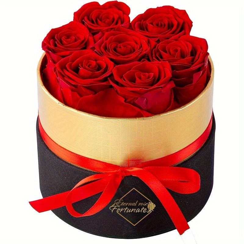 7pcs Forever Flowers Round Box Preserved Roses Forever Rose - Temu