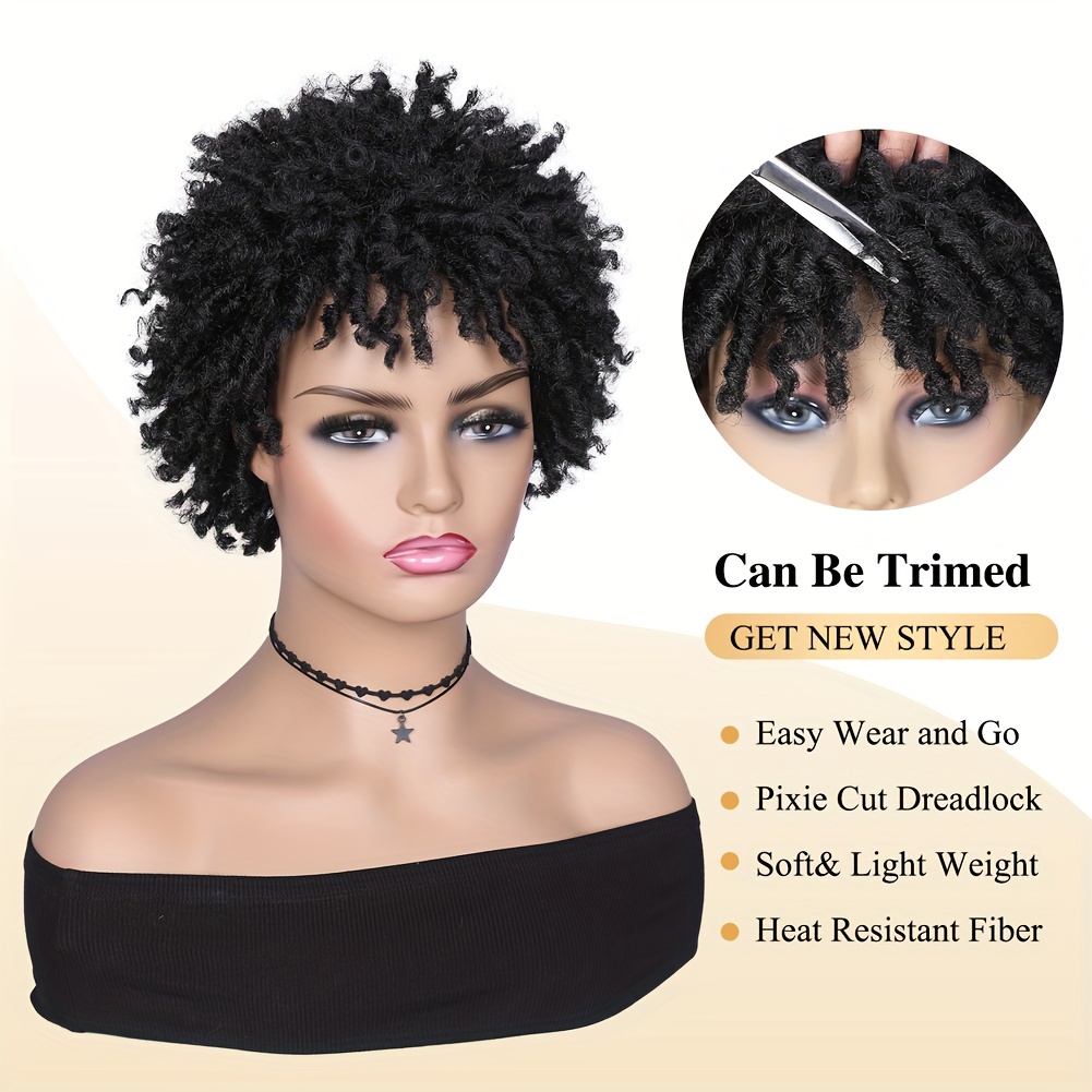 SHORT BRAIDED WIGS, Faux Locs Wig, Kinky Curl Short Wigs for Black