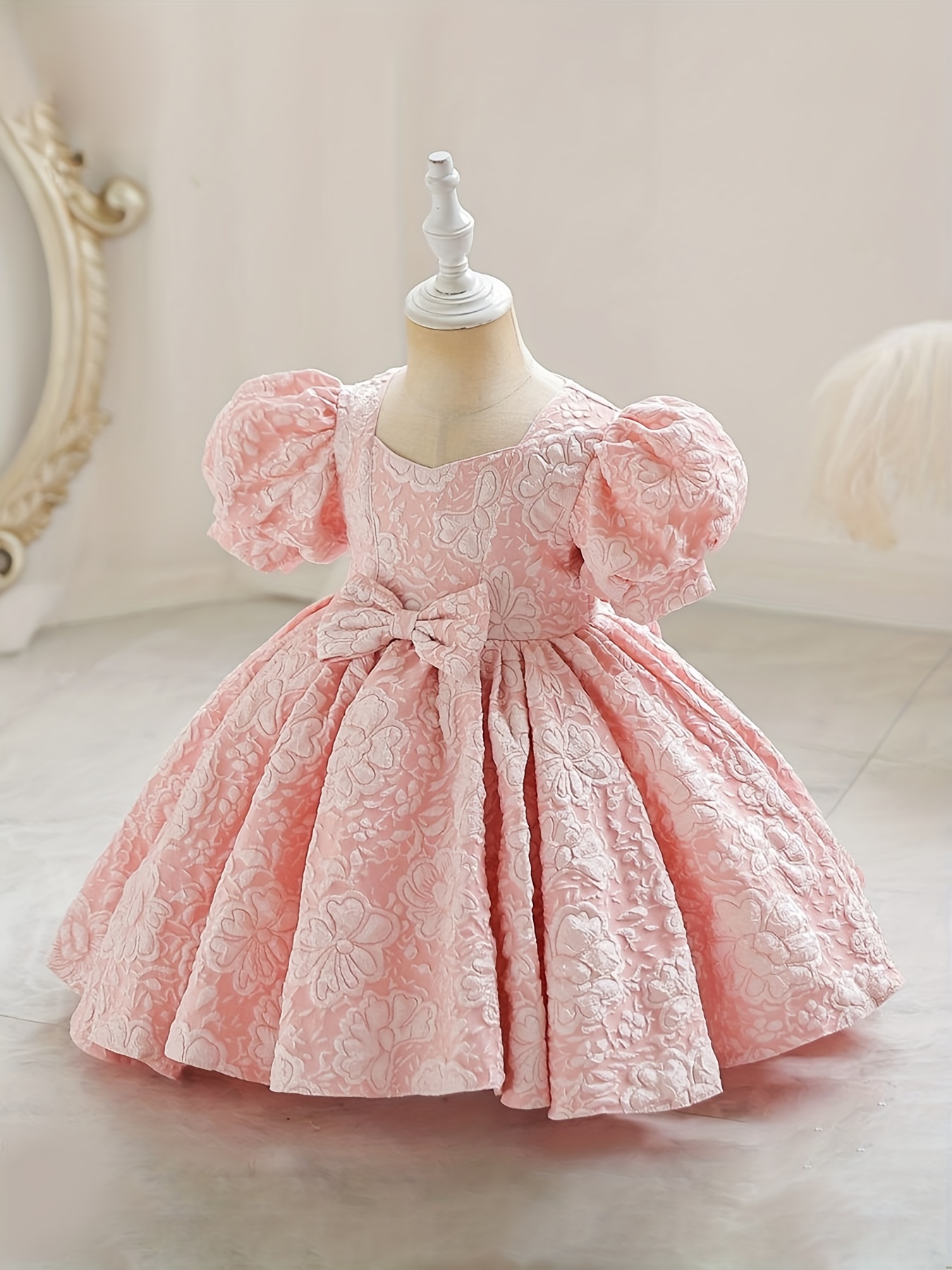 Frill Neckline Princess Dress Girls Flowers Embroidery High - Temu