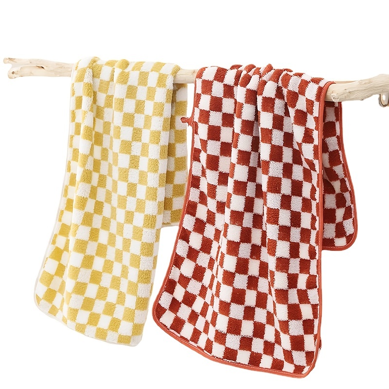 Checkered Pattern Hand Towel, Household Hand Towel, Soft Skin