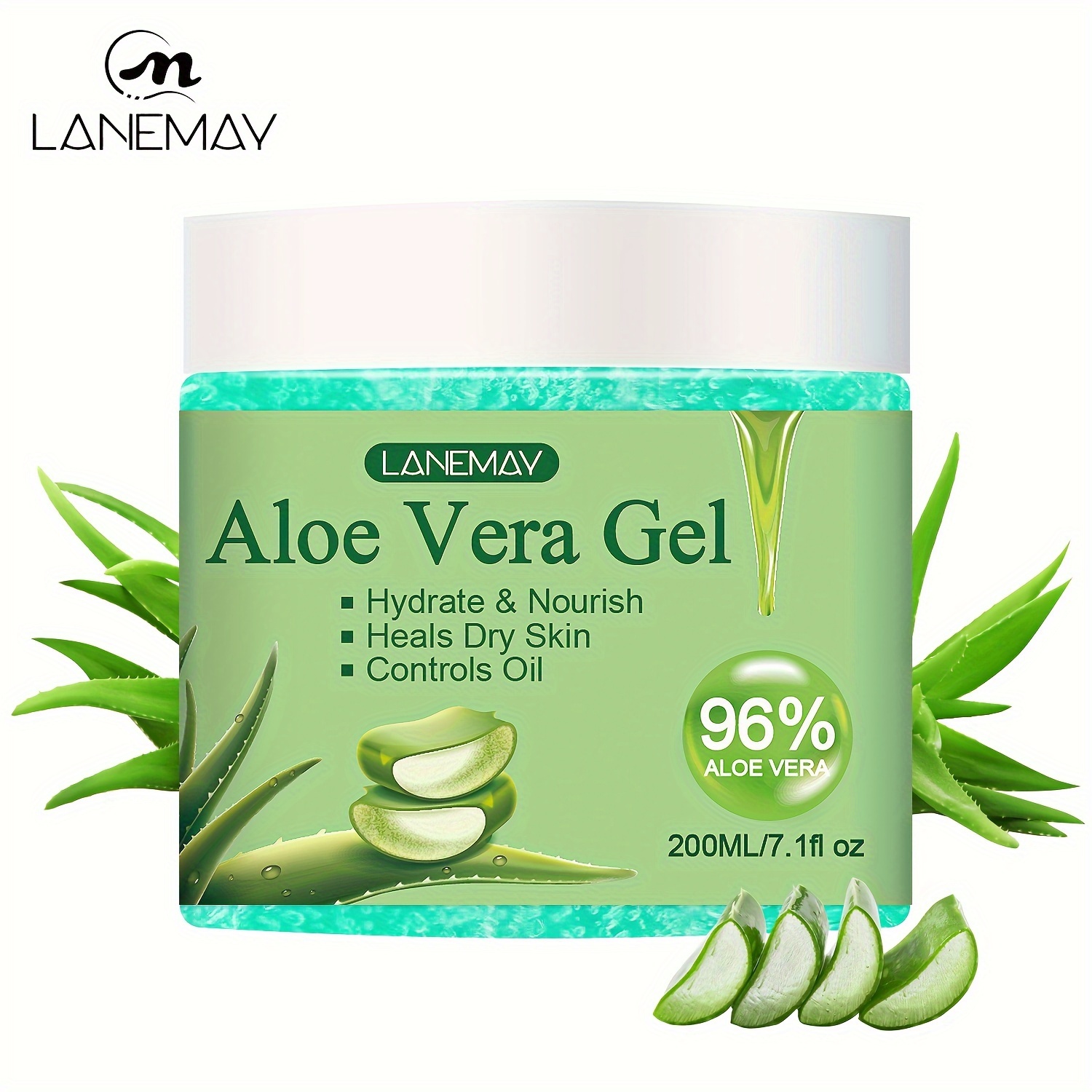 

200 ml de gel d'aloe vera à 96 % d'aloe pur - Hydrate la peau, non gras, pénètre rapidement dans la peau - Pour le visage, les soins du corps avec du squalane végétal