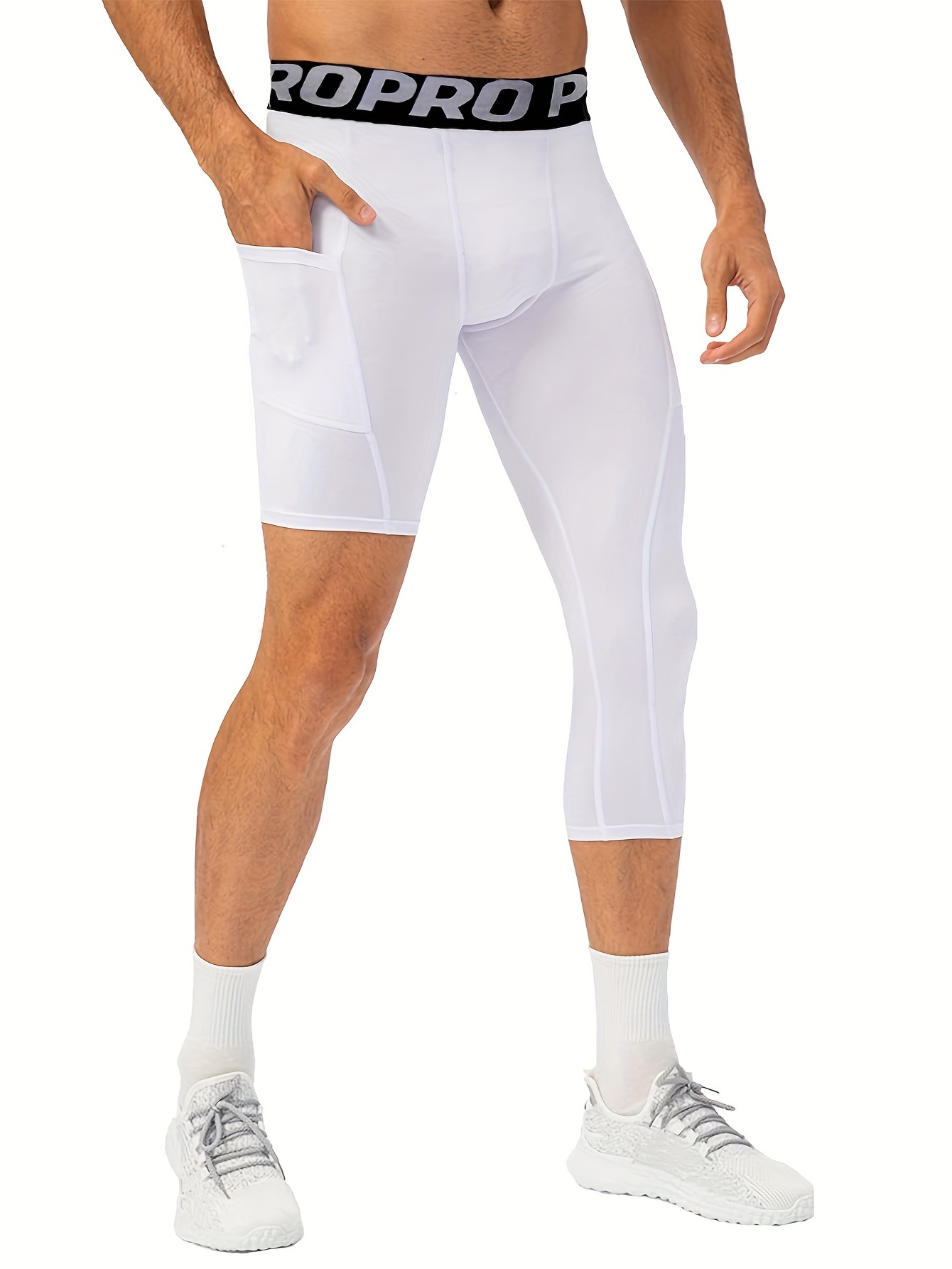 Men's 3/4 One Leg Solid Compression Capri Pants Active - Temu Canada