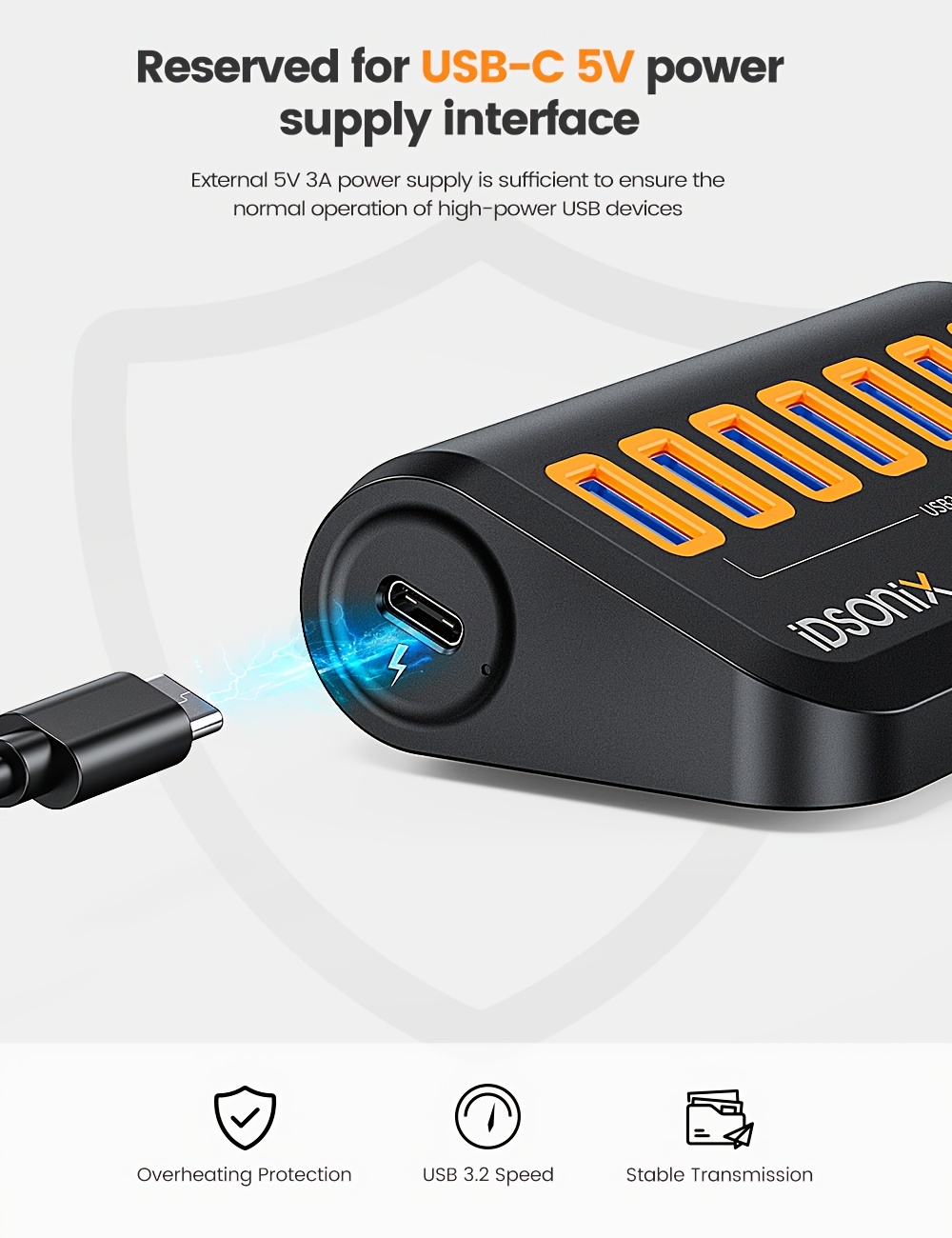 Usb 3.0 Hub 7 Port Powered Usb Hub 5gbps Type C To - Temu