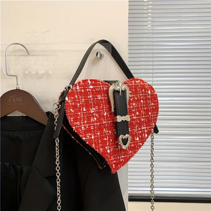 Cute Heart Shaped Texture Small Bag, Top Handle Fancy Tweed