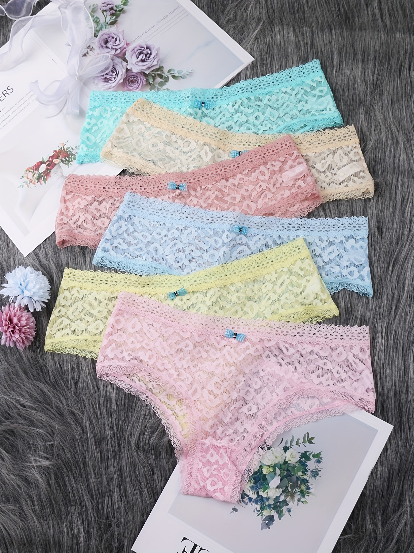 Floral Lace Hipster Panties Breathable Semi sheer Bow - Temu