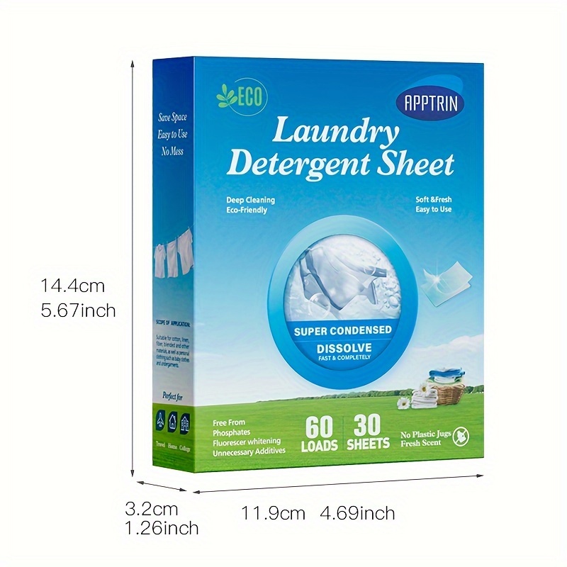 APPTRIN Laundry Detergent Sheets 120 Load,Fresh Scent Travel Laundry Sheets  Washing Sheets for Home Dorm Travel 60 Sheets