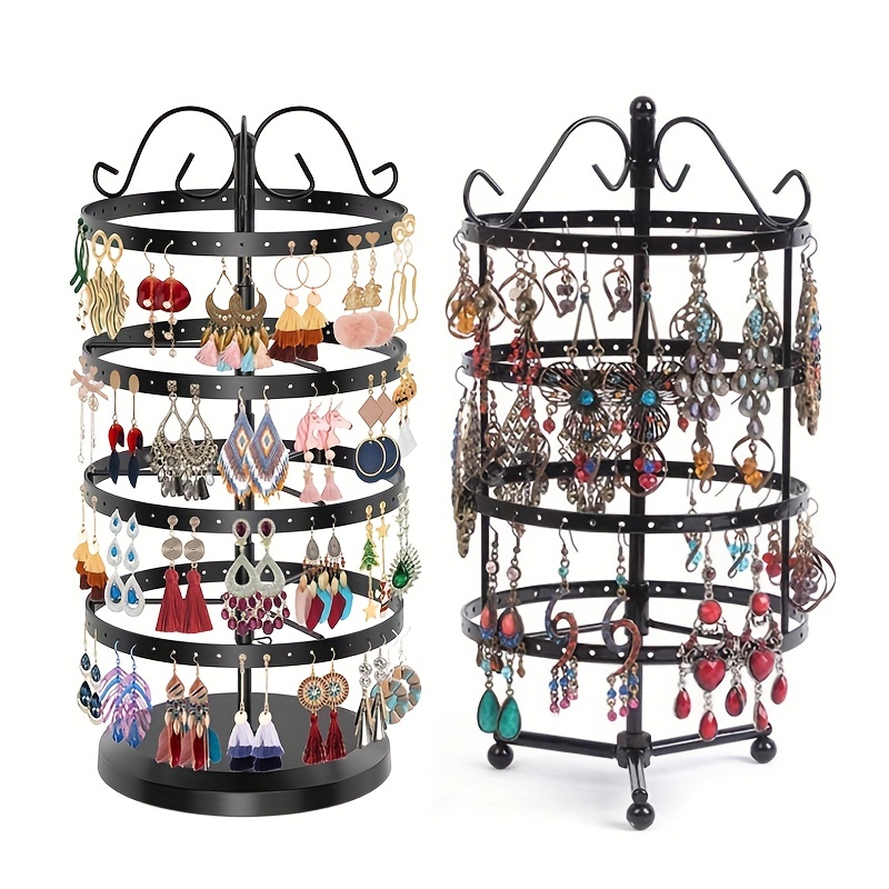 Earring Organizer 5 Layer Earring Holder Organizer with Metal Necklace  Holder Pole Rustic Wood Jewelry Organizer Stand Display for Stud Earring  Bracelet Necklace Ring 175 Earring Holes Black  Amazonin Jewellery