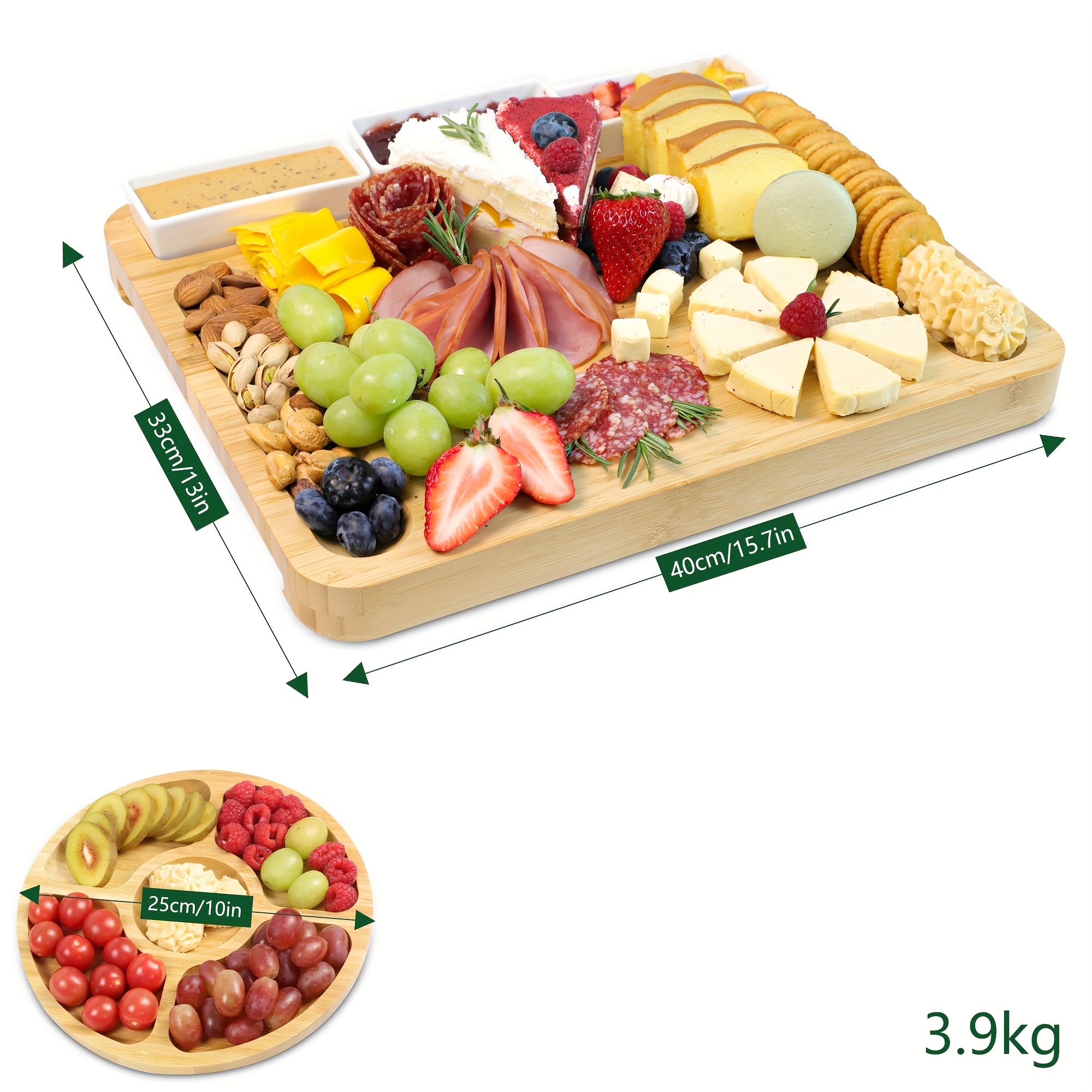 3 Piece Bon Appetit Bamboo Cutting Board and Knife Set -  Chopping Board, Mini Charcuterie Board for Meat, Fruit and Cheese Board by  - (White): Home & Kitchen