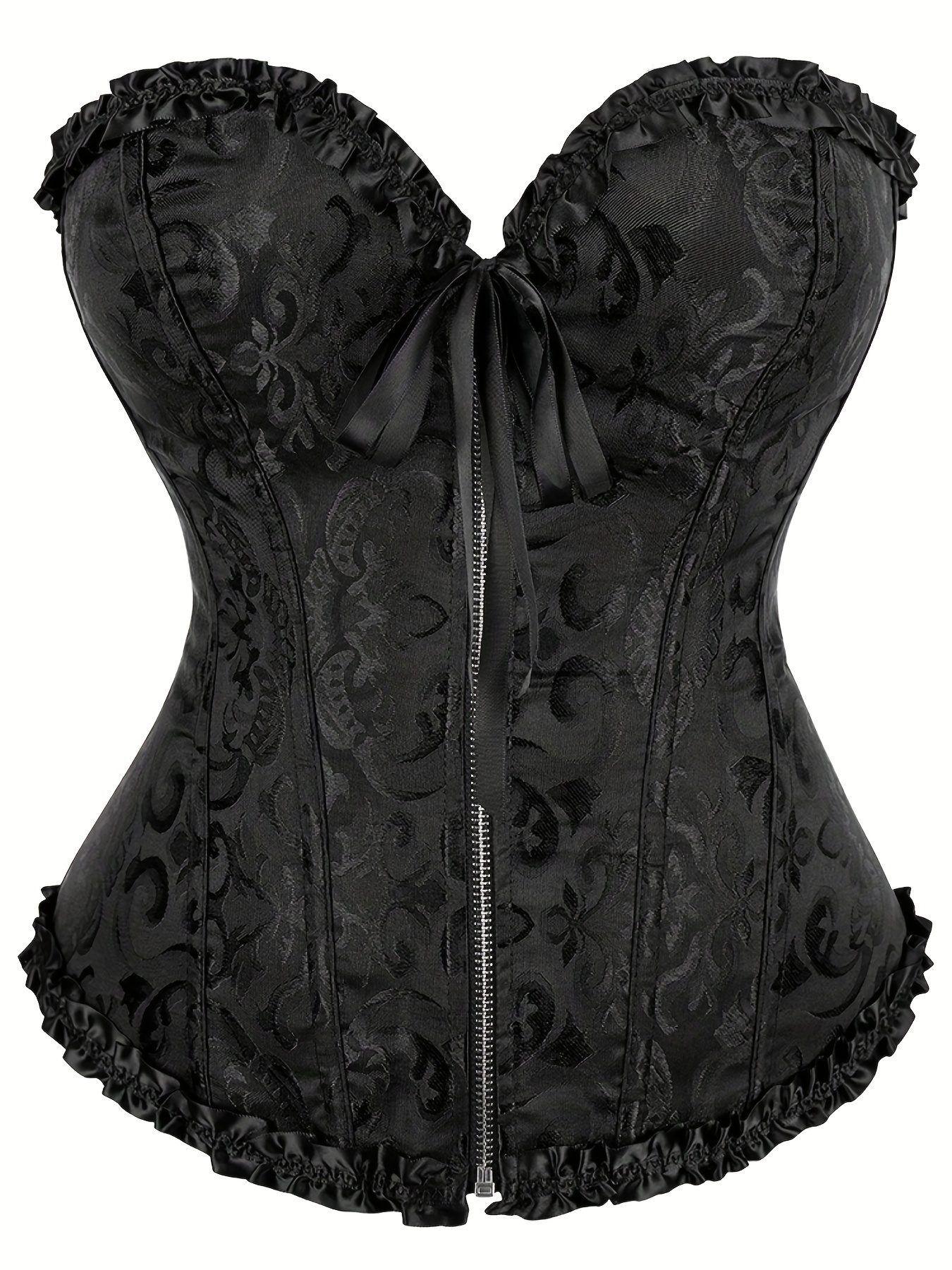 Ruffle Strapless Corset Bustier, Tummy Control Lace Up Jacquard