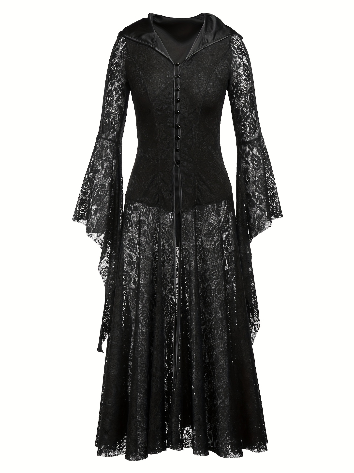 Women's Gothic Corset Waist Hoodie Lace Dress Flare Sleeves - Temu Mexico