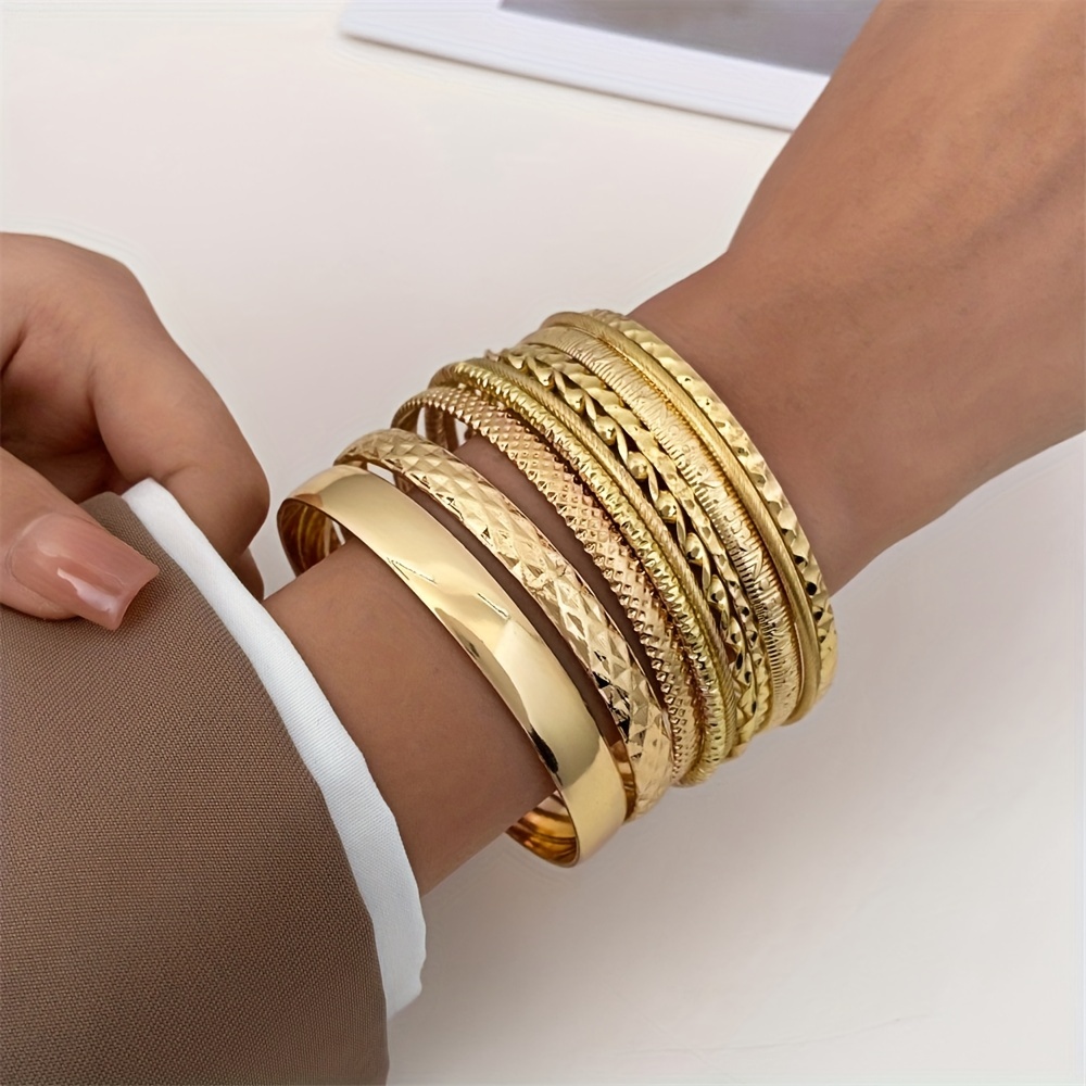 

10pcs/set Bohemian Style Luxury Golden Color Bracelet Bangle 14k Gold Plated Jewelry Gift