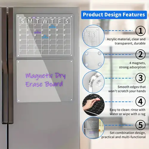Lavagna magnetica settimanale con calendario cancellabile a secco - Agenda  settimanale magnetica per frigorifero - Nano tecnologia antimacchia - 3