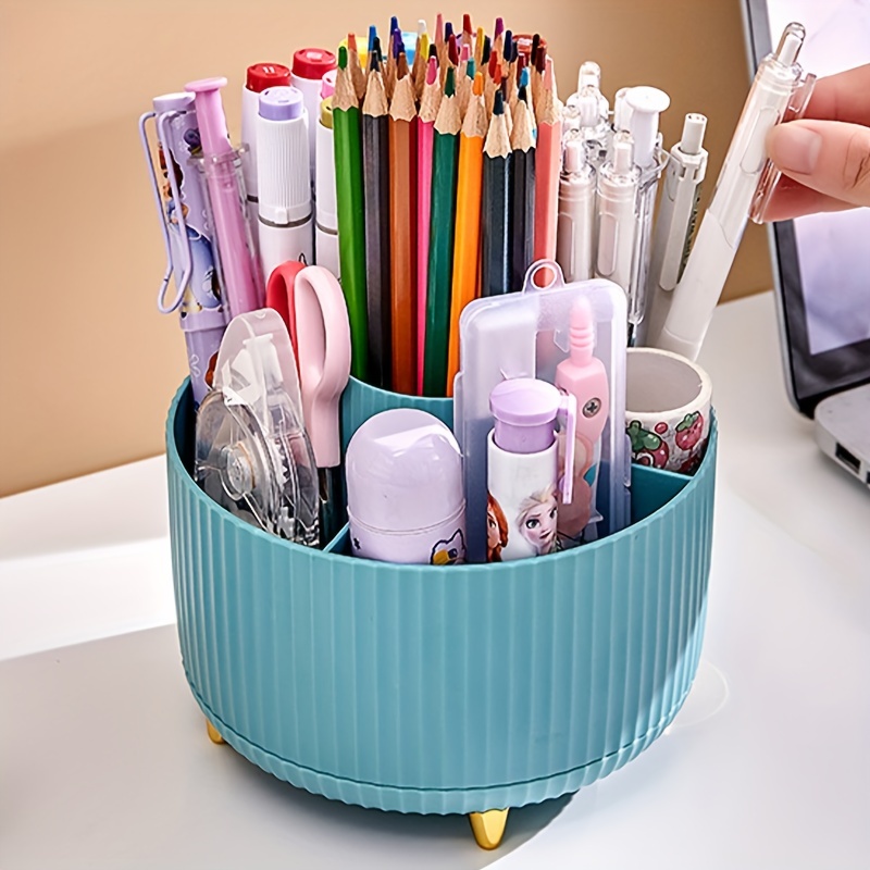 1pc pen holder for desk pencil holder 5 slots 360 degree rotating desk organizers and accessories cute pen cup pot for office school home art supply details 8
