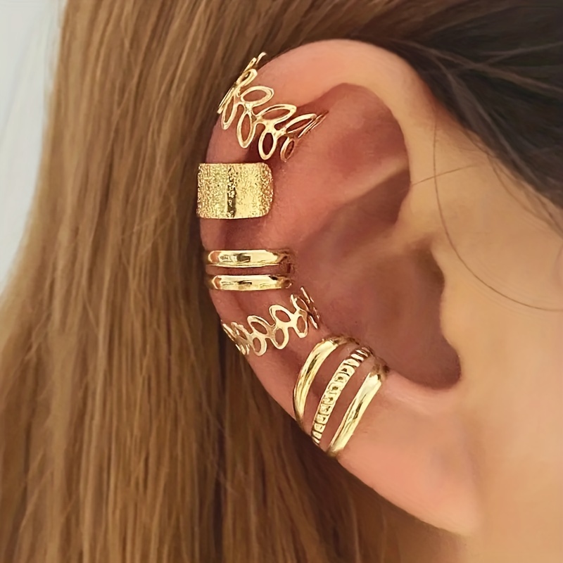 Fashion Golden Leaves Non piercing Ear Clips Earrings Girls - Temu