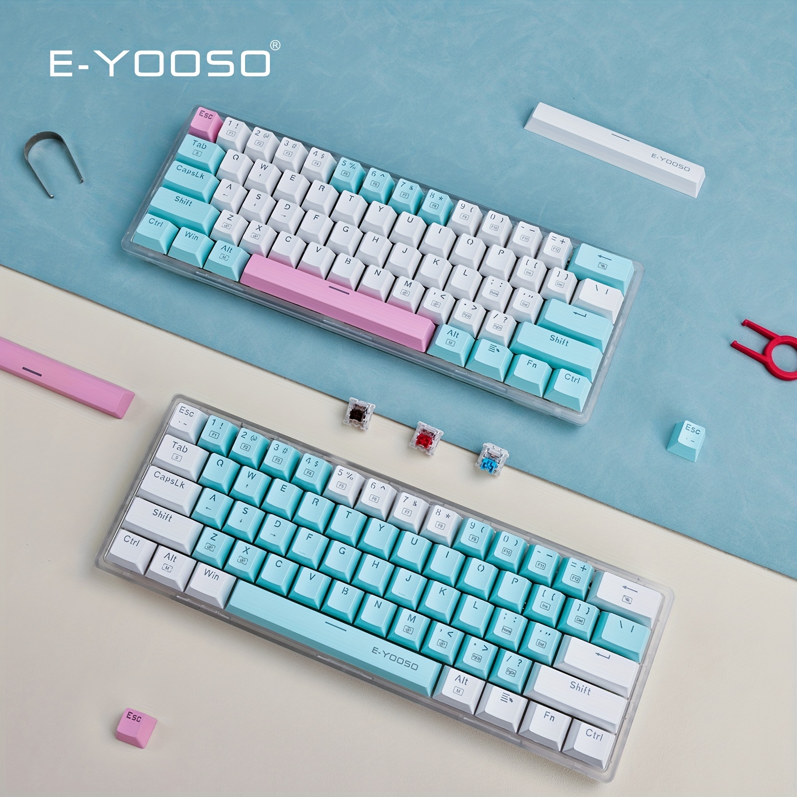 

E-yooso Z-11t 60% Mechanical Keyboard, Mechanical Gaming Keyboard Wired With Led Backlit, Ultra-compact 60 Percent Computer Keyboard For Windows, Os (white Blue)