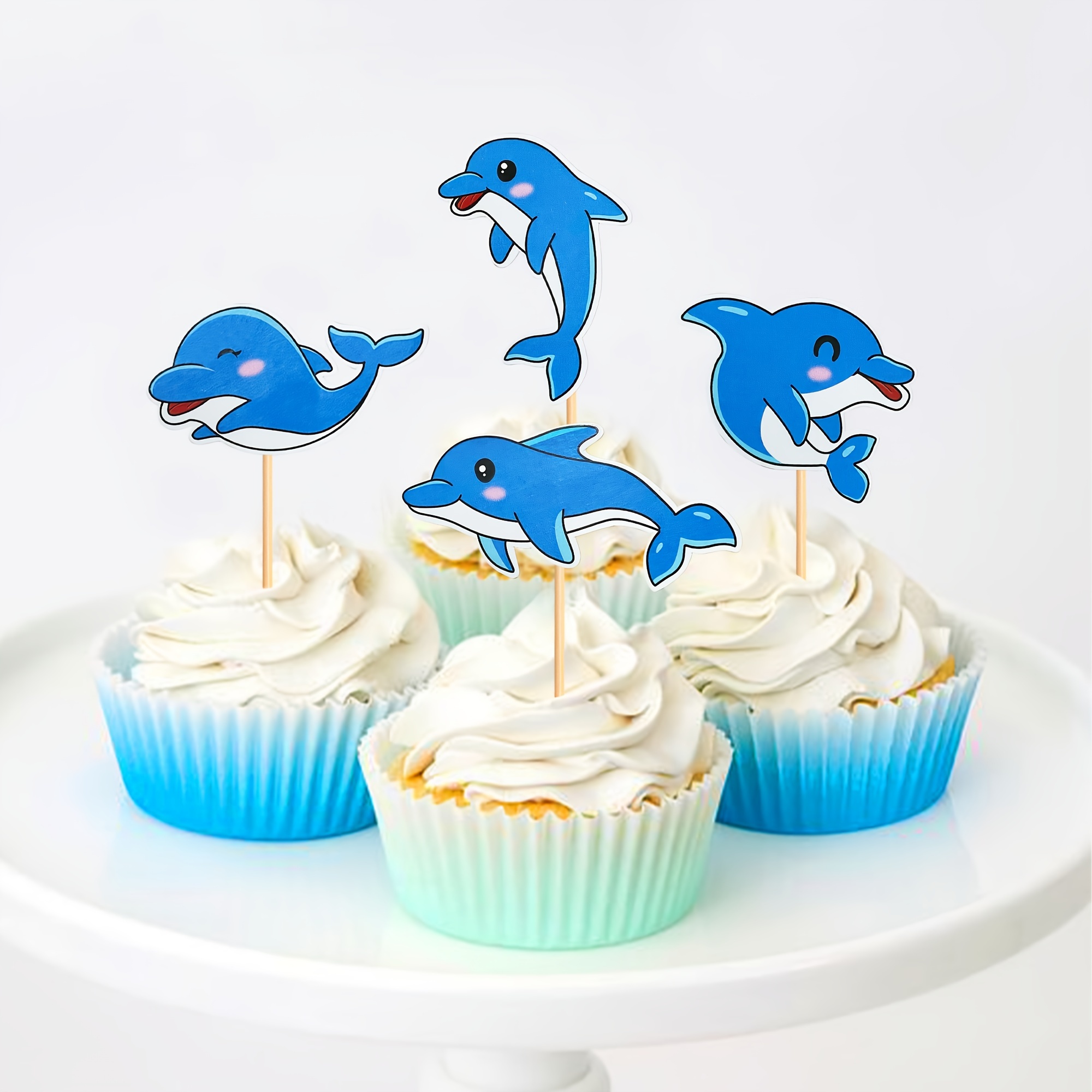Cute Dolphin Cake Insert Cards Ocean Animal Baby Birthday - Temu
