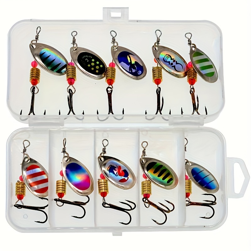 10pcs/set Fishing Lure Spinnerbait Kit, Hard Metal Spinner Baits For Bass,  Trout, And Salmon With Tackle Boxes For Organization