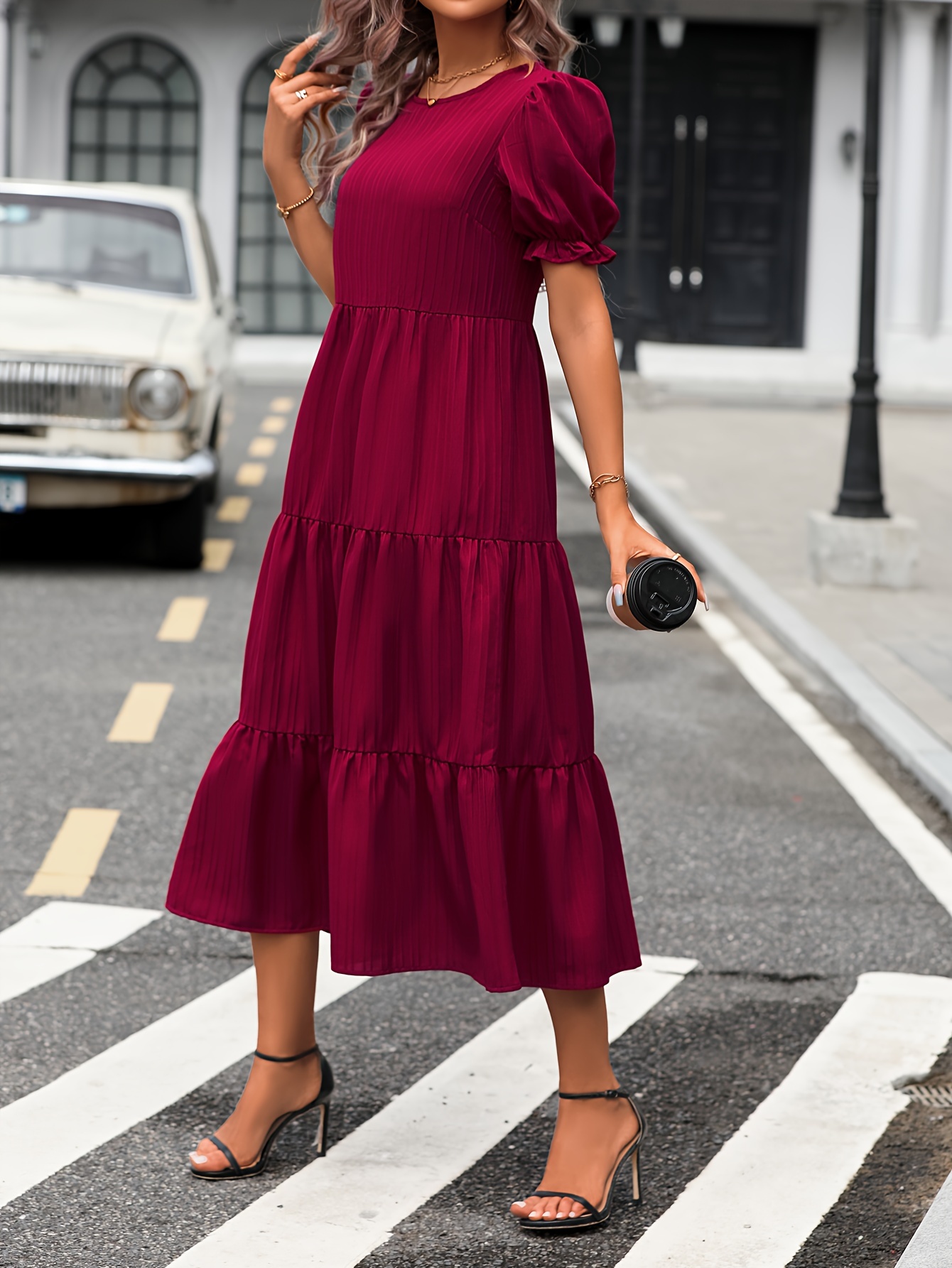 Robe Midi Élégante Femme Été - Tissu Léger Élastique - Style Boho & Vintage - Grande Taille Disponible - Plage, Vacances, Daily - 4