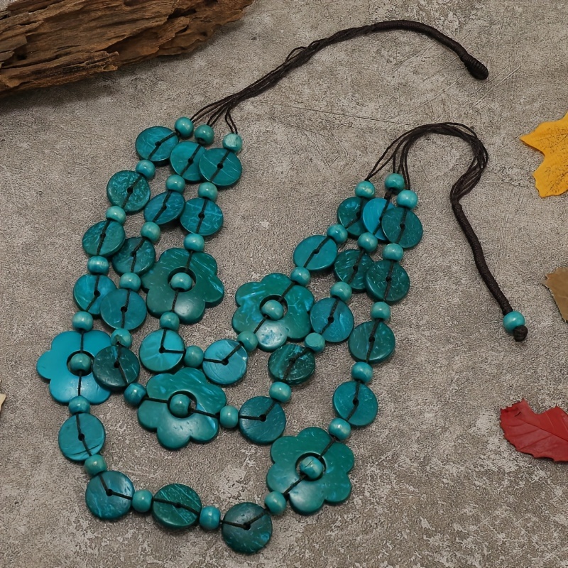 Boho Coconut Shell Flower Wooden Beaded Necklace
