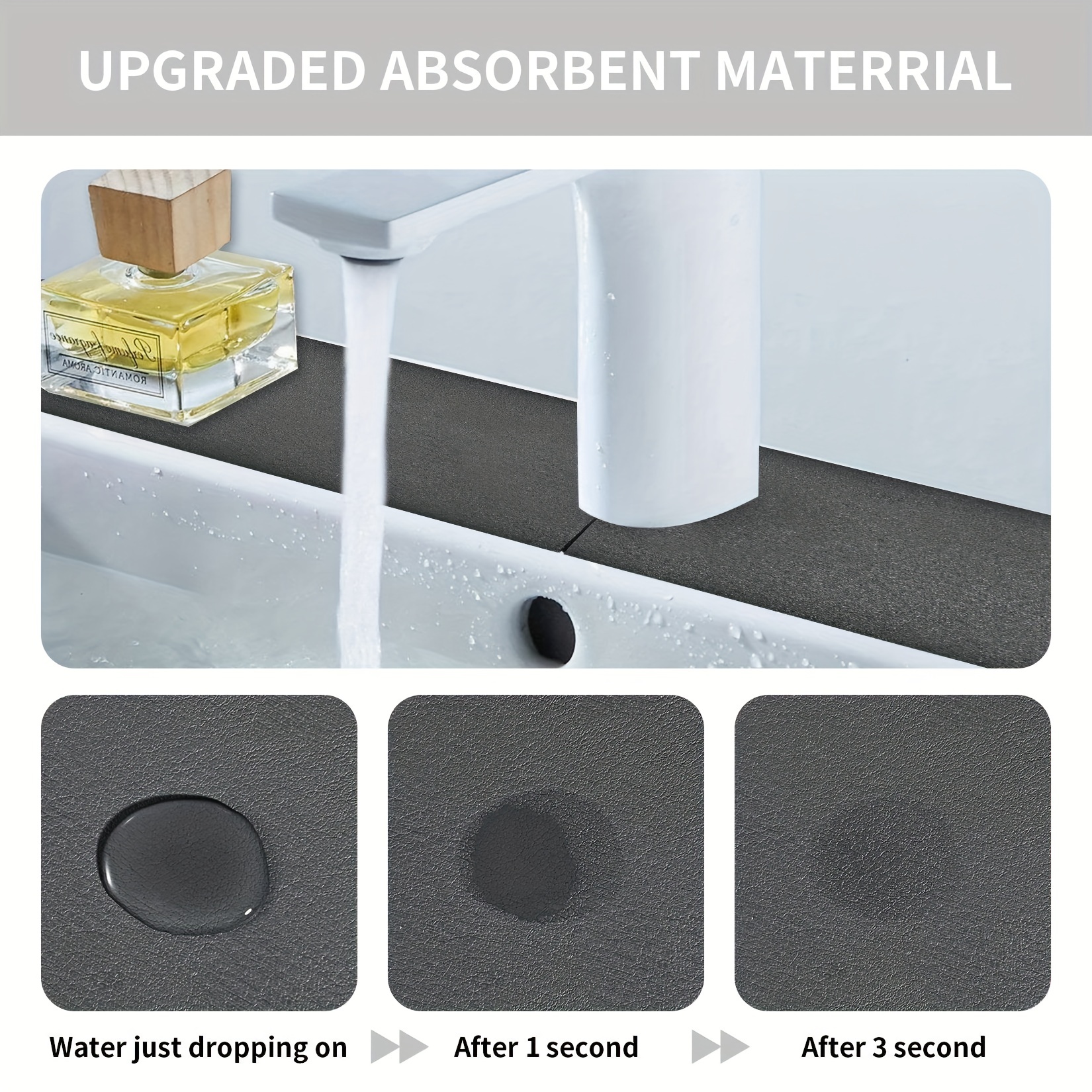 3pcs/set Diatom Mud Water Trough Mat For Bathroom Sink Counter Top
