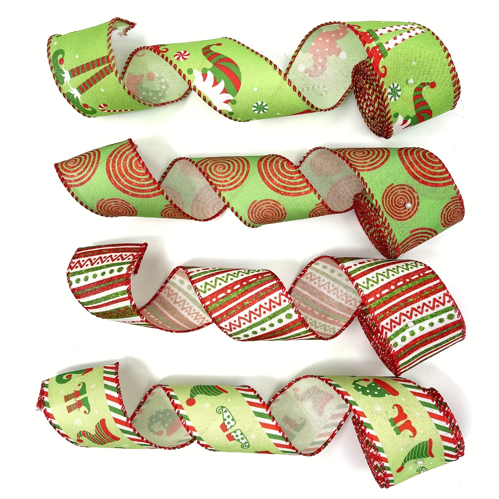 5 Yards Christmas Wired Edge Ribbon Red And Lime Green - Temu
