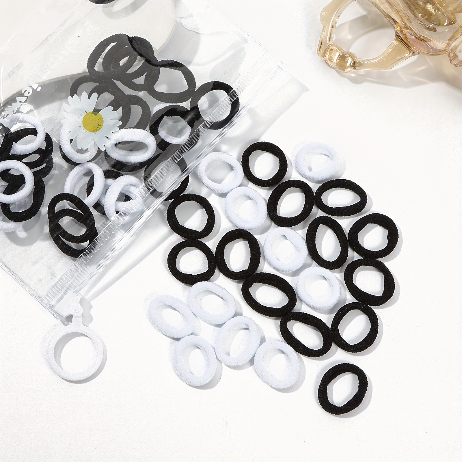 

50 Pcs Black White Hair Ties Set For Women, Seamless Thick Hair Holders, Elastics Rubber Bands, No Damage For Thick Heavy & Curly Hair